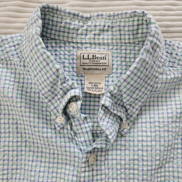 L.L. Bean Men's Blue Checkered Shirt Size L-Reg - Picture 5 of 7
